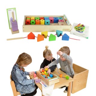 Masterkidz MASTERKIDZ Duża Drewniana Nawlekanka Sznurowanka Montessori