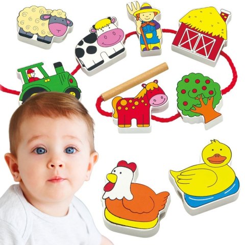 Viga Toys VIGA Drewniana Przeplatanka Klocki Farma do Nawlekania Montessori