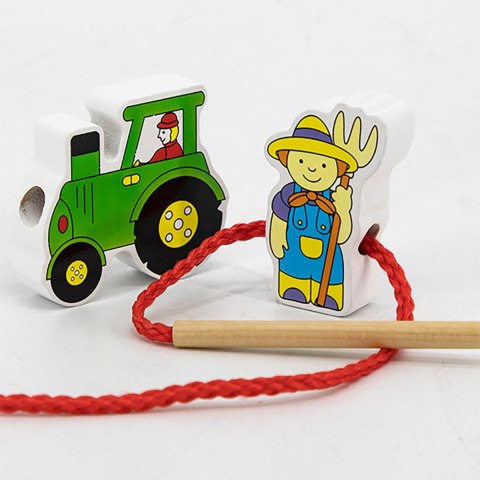 Viga Toys VIGA Drewniana Przeplatanka Klocki Farma do Nawlekania Montessori