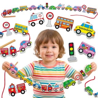 Viga Toys VIGA Drewniane Klocki Drewniane Przeplatanka Sznurowanka Samochody