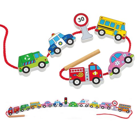 Viga Toys VIGA Drewniane Klocki Drewniane Przeplatanka Sznurowanka Samochody