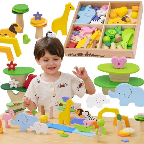 Viga Toys VIGA Drewniane Klocki Kolorowe Opowieści Tropikalne Pudełko 55el.