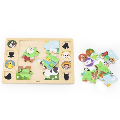Viga Toys VIGA Drewniane Puzzle Odgadnij Po Cieniu - Farma Układanka 17 el.