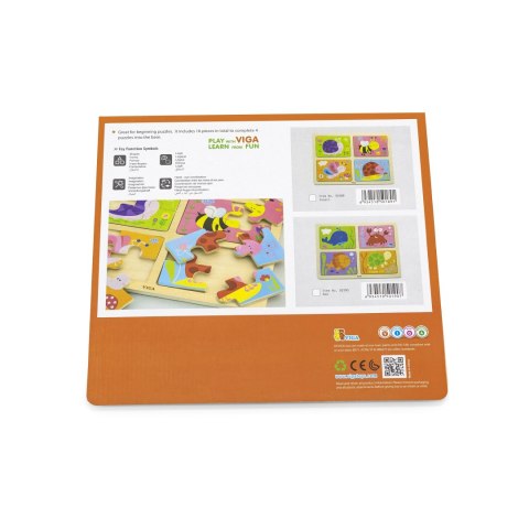 Viga Toys VIGA Drewniane Puzzle Owady 4w1