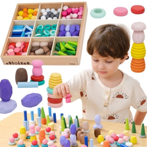 Viga Toys VIGA Klocki Drewniane Edukacyjne Układanka Montesori Sorter 141el.