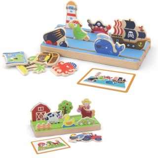Viga Toys Viga Drewniana Układanka Nauka Odległości 2w1 Farma i Morze