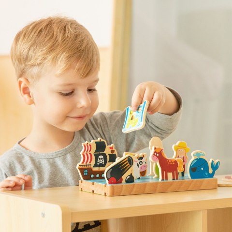 Viga Toys Viga Drewniana Układanka Nauka Odległości 2w1 Farma i Morze