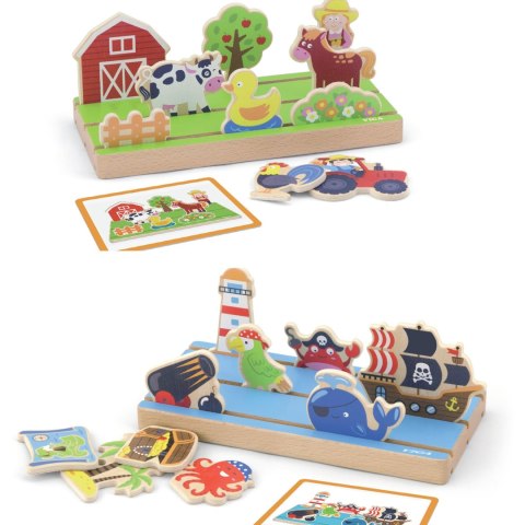 Viga Toys Viga Drewniana Układanka Nauka Odległości 2w1 Farma i Morze