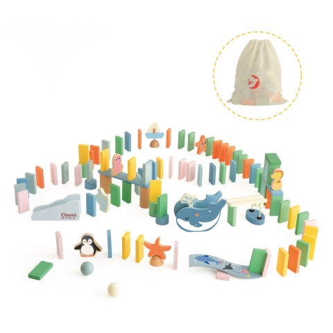 Classic World CLASSIC WORLD Drewniane Domino Tor Logiczny Przeszkód Układanka Montessori 100 el.