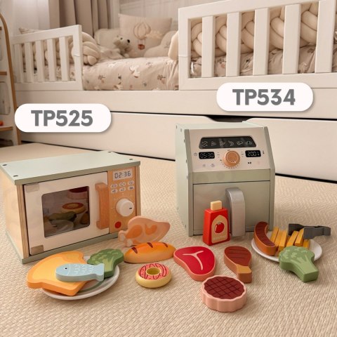 TOOKY TOY Drewniana Kuchenka Mikrofalowa Zestaw Produktów Spożywczych