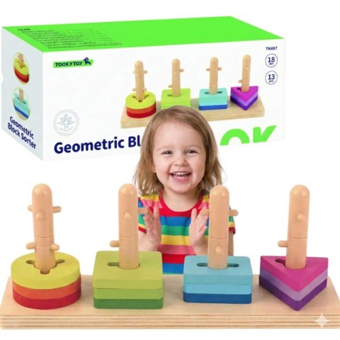 Tooky Toy TOOKY TOY Sorter Kształtów z Kolorowymi Blokami Montessori