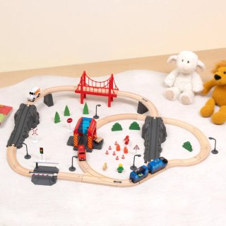 Tooky Toy Tooky Toy Drewniana Kolejka Elektryczna Straż Pożarna Efekty Dźwiękowe 70 el. FSC