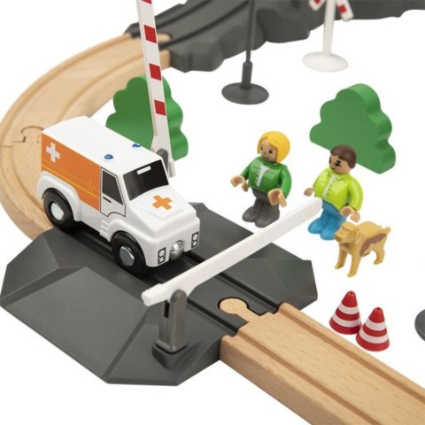 Tooky Toy Tooky Toy Drewniana Kolejka Elektryczna Straż Pożarna Efekty Dźwiękowe 70 el. FSC