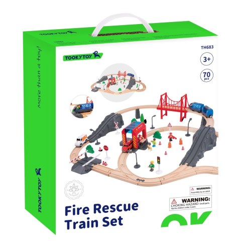 Tooky Toy Tooky Toy Drewniana Kolejka Elektryczna Straż Pożarna Efekty Dźwiękowe 70 el. FSC
