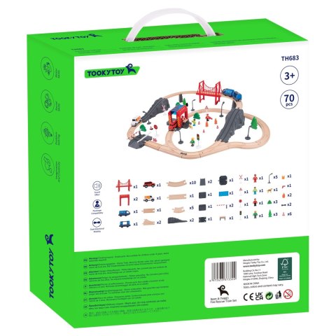 Tooky Toy Tooky Toy Drewniana Kolejka Elektryczna Straż Pożarna Efekty Dźwiękowe 70 el. FSC