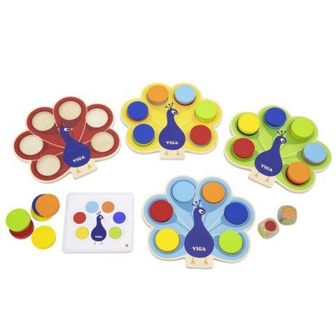 Viga Toys VIGA Drewniana Gra Dopasuj Kolory Pawi Ogon Montessori + Karty