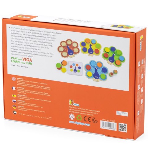 Viga Toys VIGA Drewniana Gra Dopasuj Kolory Pawi Ogon Montessori + Karty