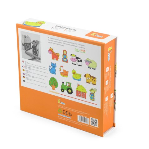 Viga Toys VIGA Drewniana Przeplatanka Klocki Farma do Nawlekania Montessori
