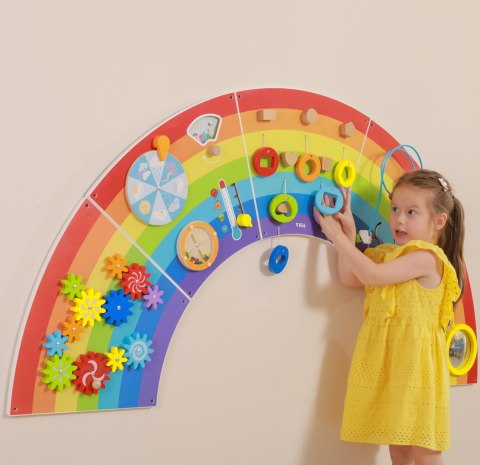 Viga Toys VIGA Drewniana Tablica Sensoryczno-Manipulacyjna EDU Tęcza Certyfikat FSC