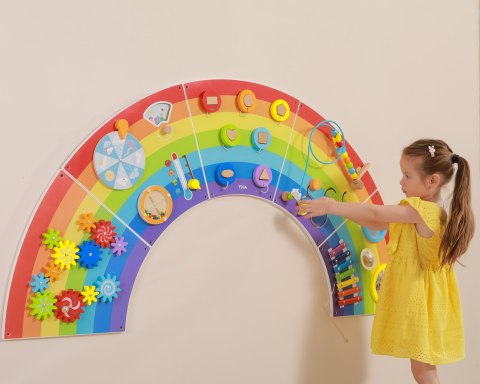 Viga Toys VIGA Drewniana Tablica Sensoryczno-Manipulacyjna EDU Tęcza Certyfikat FSC