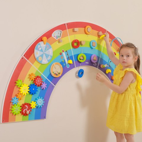 Viga Toys VIGA Drewniana Tablica Sensoryczno-Manipulacyjna EDU Tęcza Certyfikat FSC