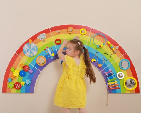 Viga Toys VIGA Drewniana Tablica Sensoryczno-Manipulacyjna EDU Tęcza Certyfikat FSC