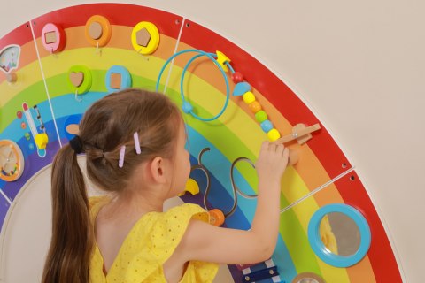 Viga Toys VIGA Drewniana Tablica Sensoryczno-Manipulacyjna EDU Tęcza Certyfikat FSC