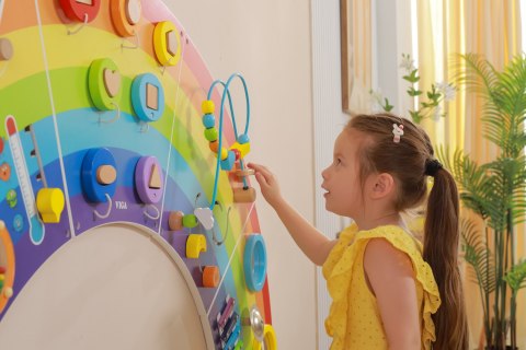 Viga Toys VIGA Drewniana Tablica Sensoryczno-Manipulacyjna EDU Tęcza Certyfikat FSC