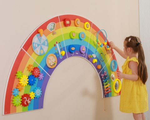 Viga Toys VIGA Drewniana Tablica Sensoryczno-Manipulacyjna EDU Tęcza Certyfikat FSC