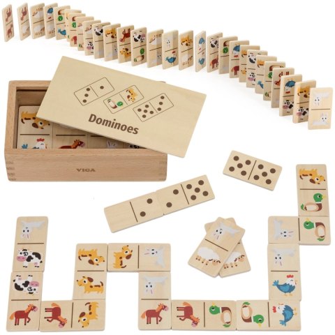 Viga Toys VIGA Drewniane Domino 2w1 Zwierzęta i Liczby