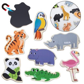 Viga Toys VIGA Drewniane Magnesy Dzikie Zwierzęta - Kolorowe Magnesy Edukacyjne 18M+