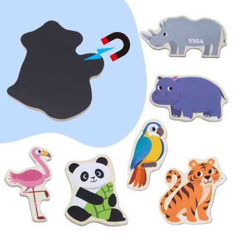 Viga Toys VIGA Drewniane Magnesy Dzikie Zwierzęta - Kolorowe Magnesy Edukacyjne 18M+