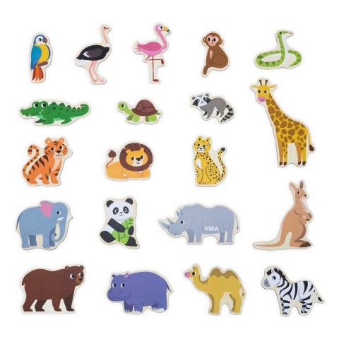 Viga Toys VIGA Drewniane Magnesy Dzikie Zwierzęta - Kolorowe Magnesy Edukacyjne 18M+