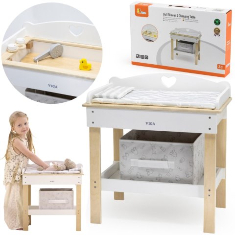 Viga Toys VIGA Drewniany Przewijak 2w1 Wanienka dla Lalek