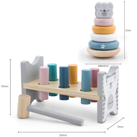 Viga Toys VIGA PolarB Zestaw Drewniana Piramidka + Przebijanka z Młoteczkiem Miś Polarny Montessori