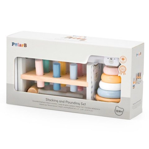 Viga Toys VIGA PolarB Zestaw Drewniana Piramidka + Przebijanka z Młoteczkiem Miś Polarny Montessori
