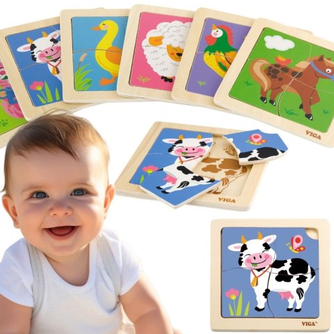 Viga Toys VIGA Poręczne Drewniane Puzzle Krówka