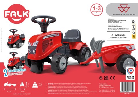 FALK FALK Traktorek Baby Massey Ferguson Czerwony z Przyczepką + akc. od 1-3 lat