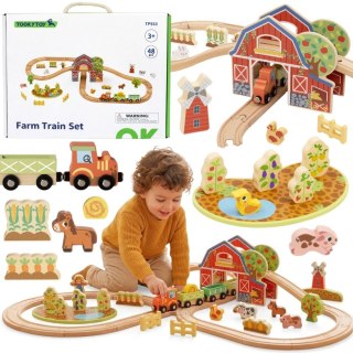 Tooky Toy TOOKY TOY Drewniana Kolejka Farma Zestaw 48 el.