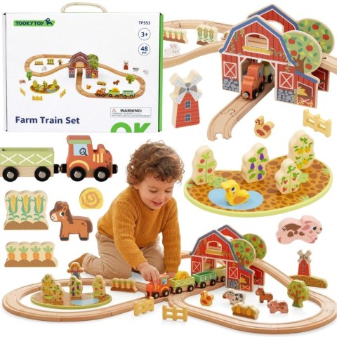 Tooky Toy TOOKY TOY Drewniana Kolejka Farma Zestaw 48 el.