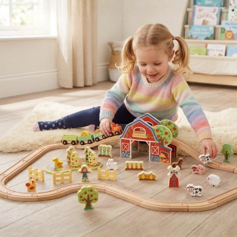 Tooky Toy TOOKY TOY Drewniana Kolejka Farma Zestaw 48 el.