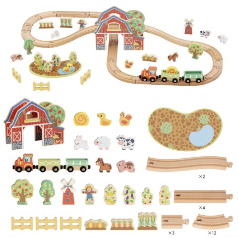 Tooky Toy TOOKY TOY Drewniana Kolejka Farma Zestaw 48 el.