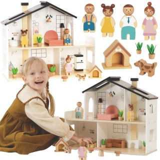 Tooky Toy TOOKY TOY Drewniany Domek dla Lalek z Akcesoriami i Rodzinką 20 el.