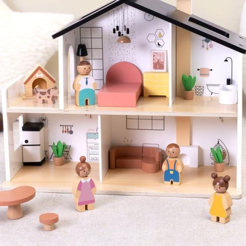 Tooky Toy TOOKY TOY Drewniany Domek dla Lalek z Akcesoriami i Rodzinką 20 el.