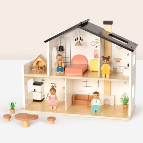 Tooky Toy TOOKY TOY Drewniany Domek dla Lalek z Akcesoriami i Rodzinką 20 el.