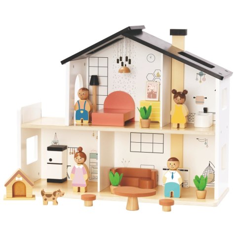 Tooky Toy TOOKY TOY Drewniany Domek dla Lalek z Akcesoriami i Rodzinką 20 el.