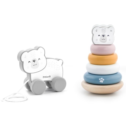 Viga Toys Viga PolarB ZESTAW Drewniana Piramidka + Miś na Sznurku 12m+