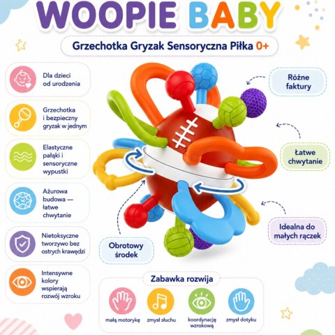 Woopie Baby WOOPIE BABY Grzechotka Gryzak Sensoryczny Piłka dla Niemowląt Edukacyjna 0+ Miękka