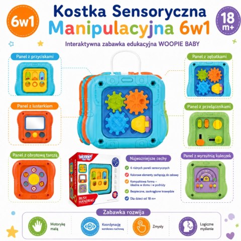 Woopie Baby WOOPIE BABY Kostka Sensoryczna Manipulacyjna 6w1 Edukacyjna Zabawka Interaktywna