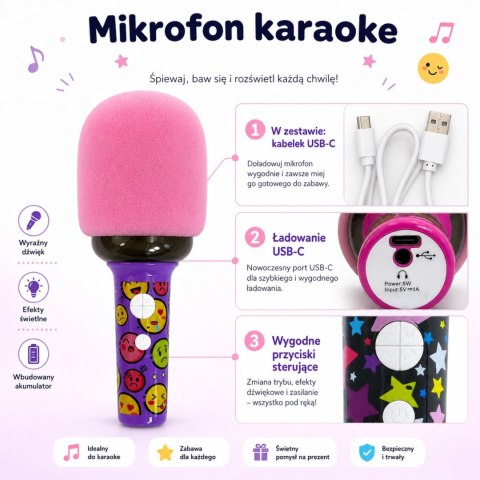 Woopie WOOPIE Bezprzewodowy Mikrofon Do Karaoke Z Głośnikiem BT LED Różowy